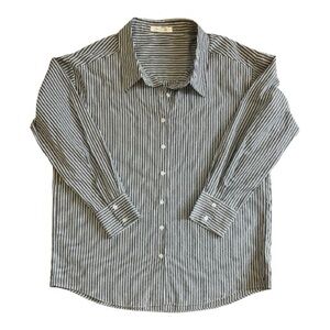 Mustard Seed Gray and White Striped Casual Oversized  Shirt Women L